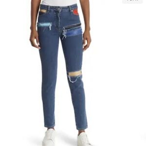 Jeremy Scott Jeans Women 4 Blue Distressed Lamb Leather Detail